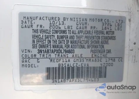 2013 Nissan Sentra S из США, поврежденный, VIN 3N1AB7APXDL794603